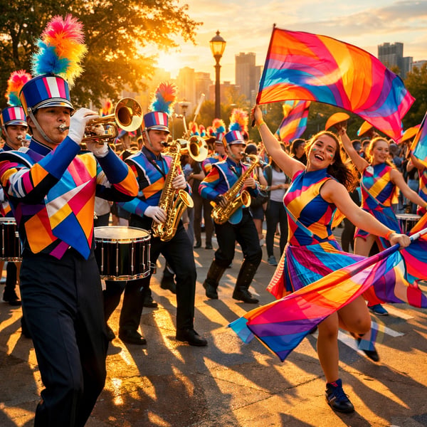 Vibrant Marching Band Urban Park Performance